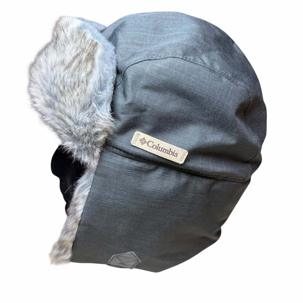 Columbia Nobel Falls Trapper Hat Dark Gray Faux Fur Ear Flap Winter Bomber Hat